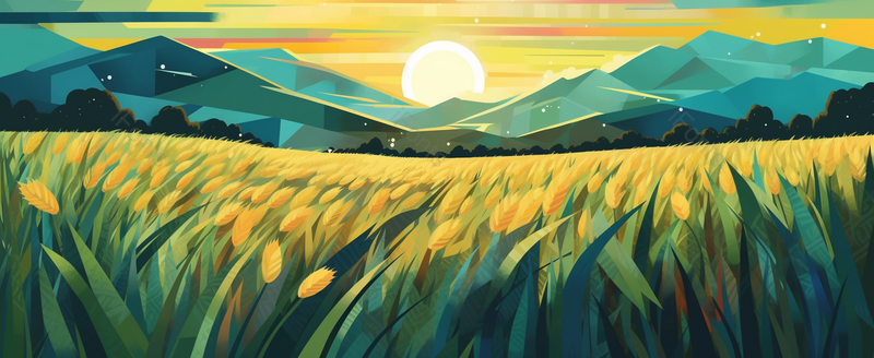 晚霞麦田农田麦穗夏季秋季黄色绿色插画,插画/手绘图,插画/手绘图库,插画/手绘图下载,插画/手绘